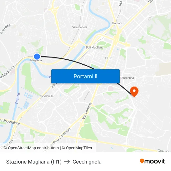 Stazione Magliana (Fl1) to Cecchignola map