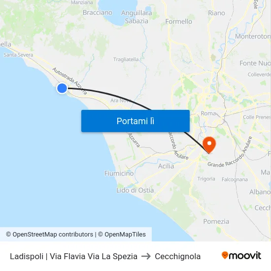 Ladispoli | Via Flavia Via La Spezia to Cecchignola map