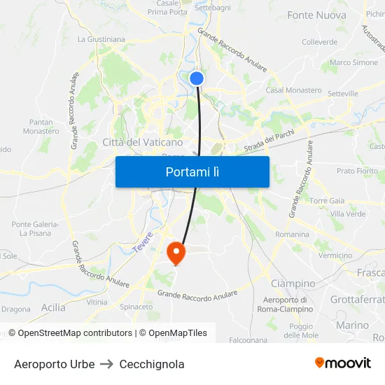 Aeroporto Urbe to Cecchignola map