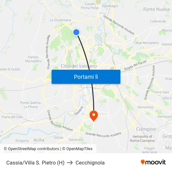 Cassia/Villa S. Pietro (H) to Cecchignola map