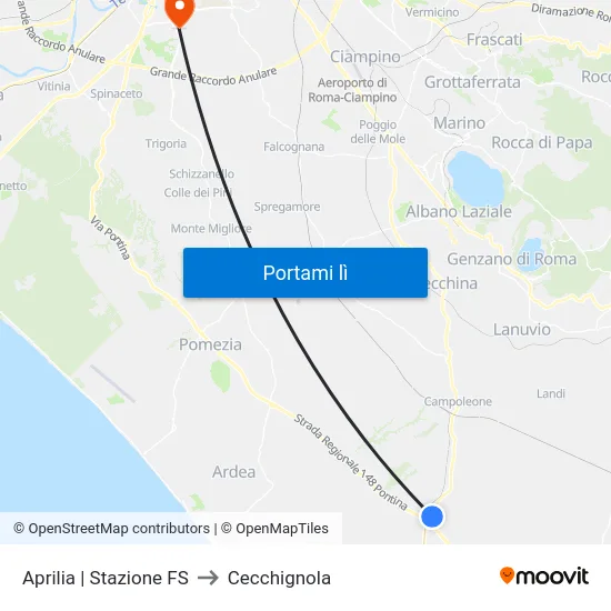 Aprilia | Stazione FS to Cecchignola map