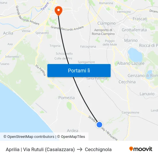 Aprilia | Via Rutuli (Casalazzara) to Cecchignola map