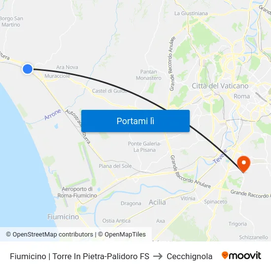 Fiumicino | Torre In Pietra-Palidoro FS to Cecchignola map