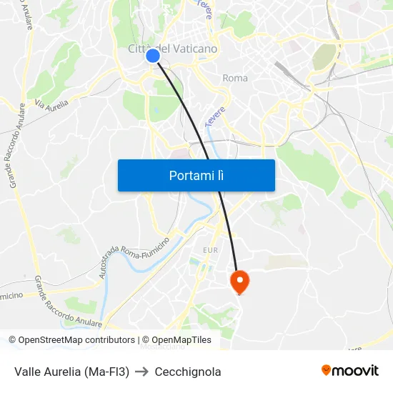 Valle Aurelia (Ma-Fl3) to Cecchignola map