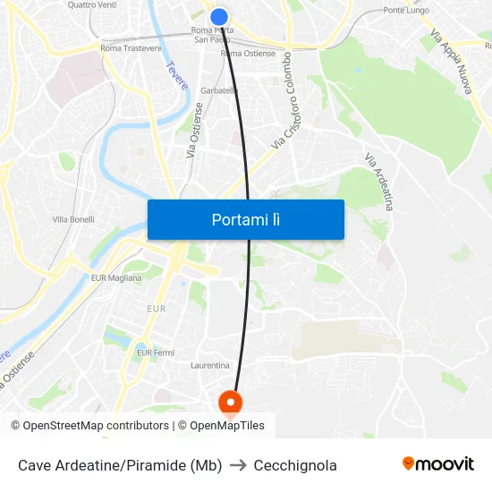 Cave Ardeatine/Piramide (Mb) to Cecchignola map