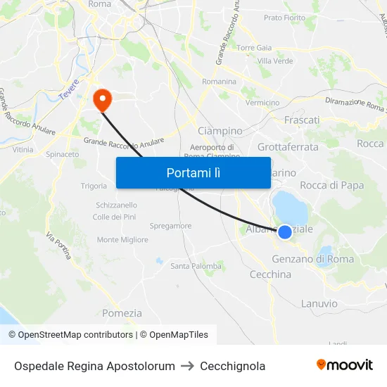 Ospedale Regina Apostolorum to Cecchignola map