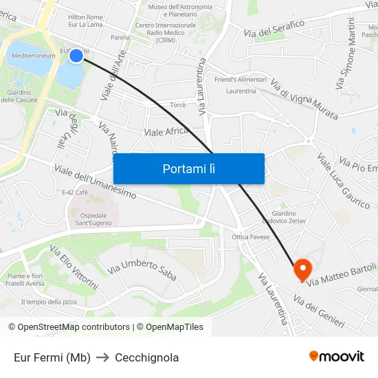 Eur Fermi (Mb) to Cecchignola map