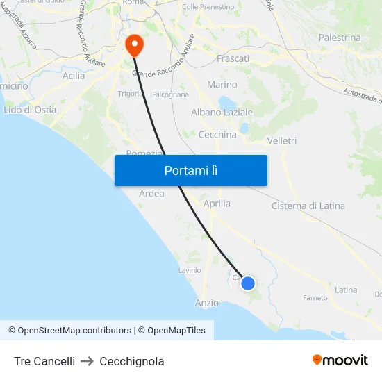 Tre Cancelli to Cecchignola map