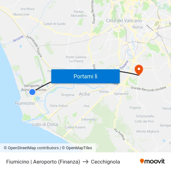 Fiumicino | Aeroporto (Finanza) to Cecchignola map