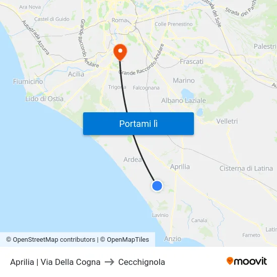 Aprilia | Via Della Cogna to Cecchignola map