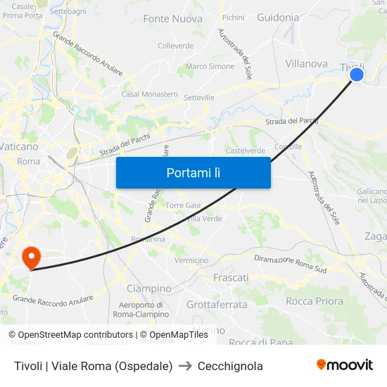 Tivoli | Viale Roma (Ospedale) to Cecchignola map
