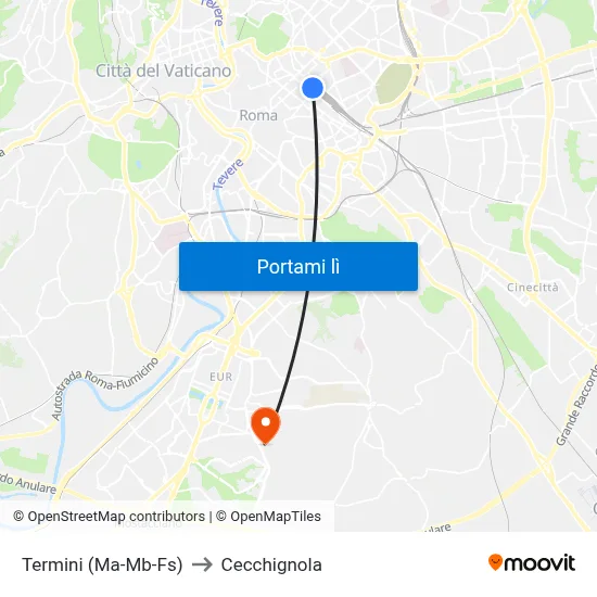 Termini (Ma-Mb-Fs) to Cecchignola map