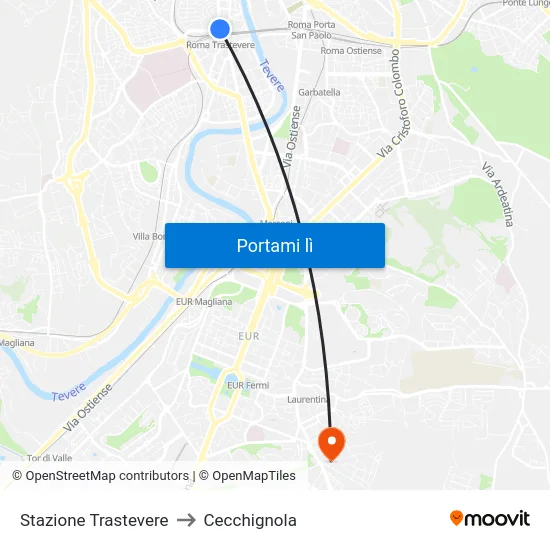Stazione Trastevere to Cecchignola map