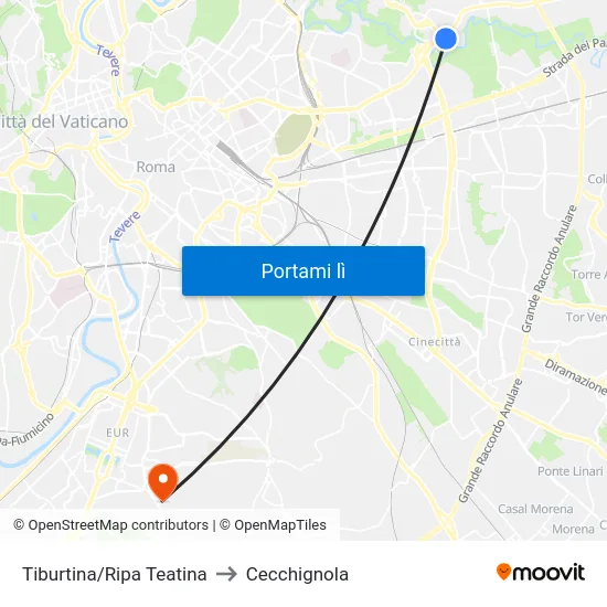 Tiburtina/Ripa Teatina to Cecchignola map