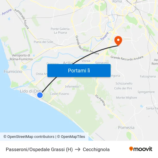 Passeroni/Ospedale Grassi (H) to Cecchignola map