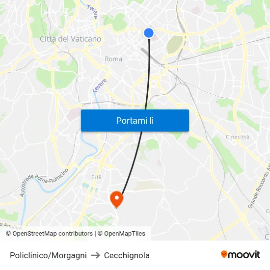 Policlinico/Morgagni to Cecchignola map