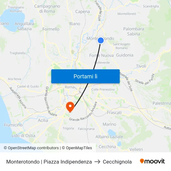 Monterotondo | Piazza Indipendenza to Cecchignola map