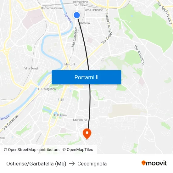 Ostiense/Garbatella (Mb) to Cecchignola map