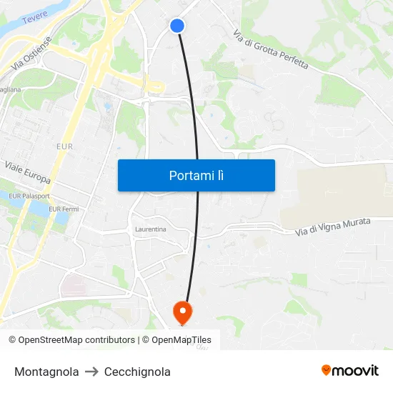 Montagnola to Cecchignola map