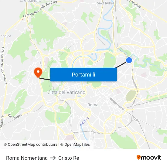 Roma Nomentana to Cristo Re map