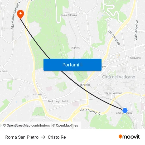 Roma San Pietro to Cristo Re map