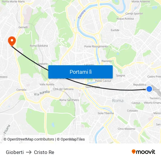 Gioberti to Cristo Re map