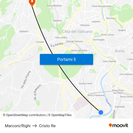 Marconi/Righi to Cristo Re map