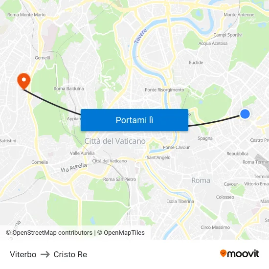 Viterbo to Cristo Re map