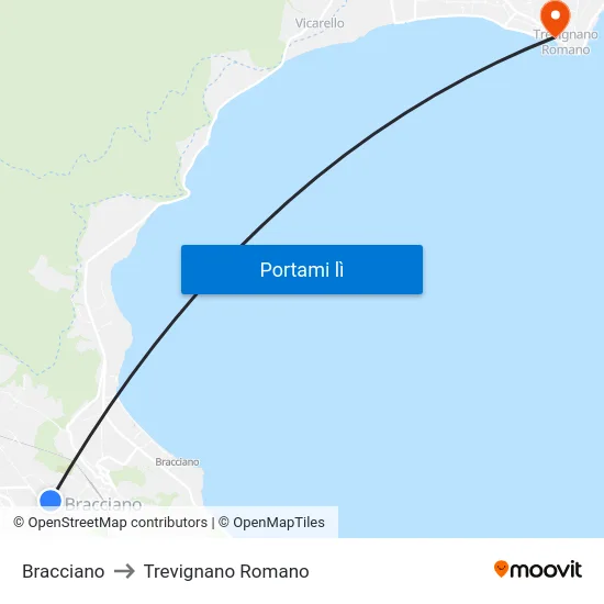 Bracciano to Trevignano Romano map