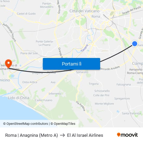 Roma | Anagnina (Metro A) to El Al Israel Airlines map