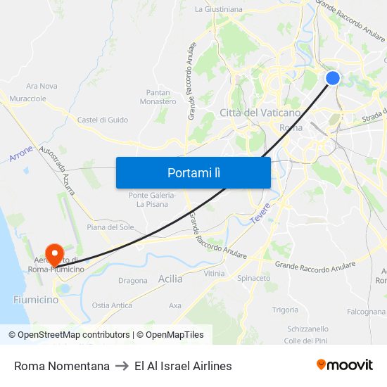 Roma Nomentana to El Al Israel Airlines map