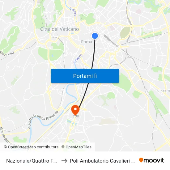 Nazionale/Quattro Fontane to Poli Ambulatorio Cavalieri di Malta map