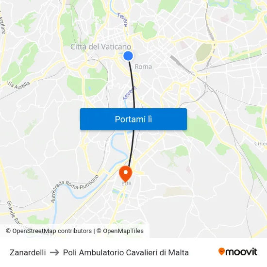Zanardelli to Poli Ambulatorio Cavalieri di Malta map
