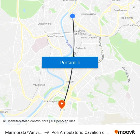 Marmorata/Vanvitelli to Poli Ambulatorio Cavalieri di Malta map