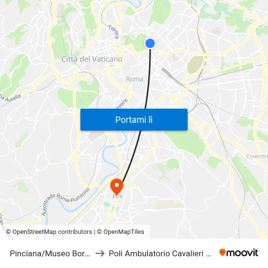 Pinciana/Museo Borghese to Poli Ambulatorio Cavalieri di Malta map
