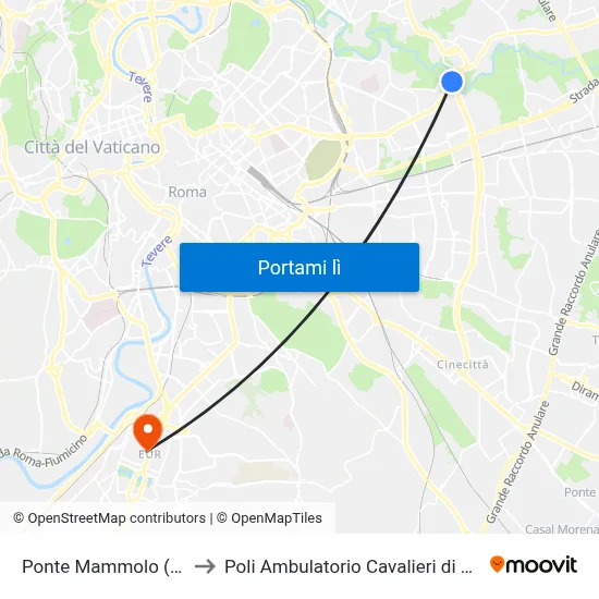 Ponte Mammolo (Mb) to Poli Ambulatorio Cavalieri di Malta map