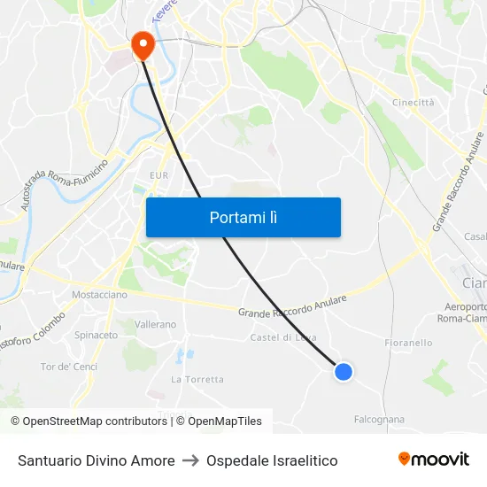 Santuario Divino Amore to Ospedale Israelitico map