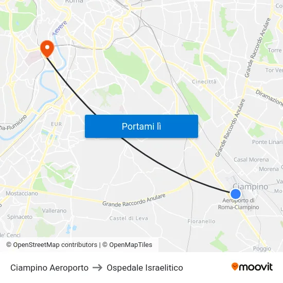 Ciampino Aeroporto to Ospedale Israelitico map