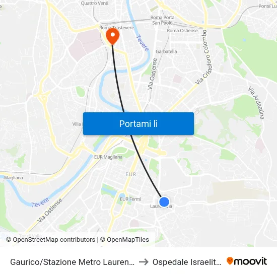 Gaurico/Stazione Metro Laurentina to Ospedale Israelitico map