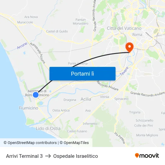 Arrivi Terminal 3 to Ospedale Israelitico map