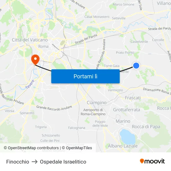Finocchio to Ospedale Israelitico map