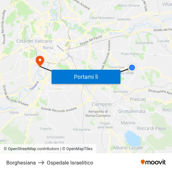 Borghesiana to Ospedale Israelitico map