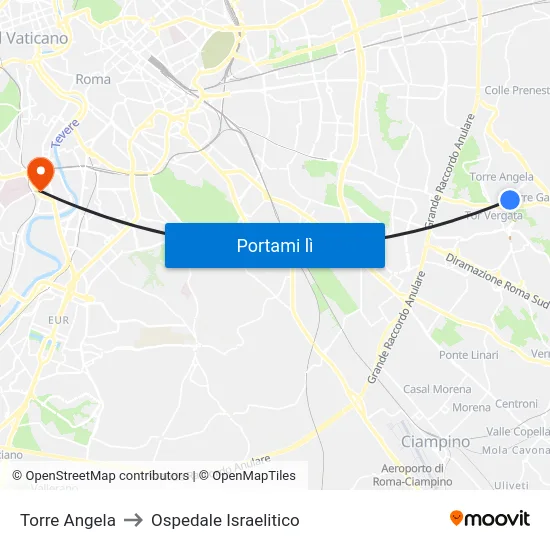 Torre Angela to Ospedale Israelitico map