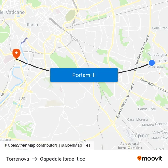 Torrenova to Ospedale Israelitico map