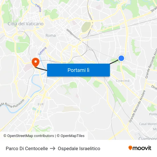Parco Di Centocelle to Ospedale Israelitico map