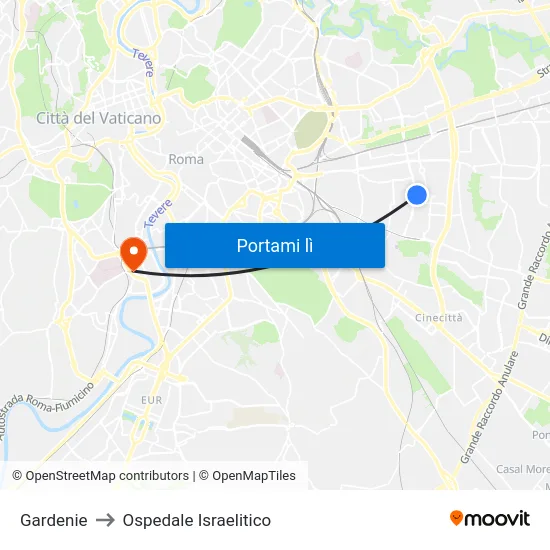 Gardenie to Ospedale Israelitico map