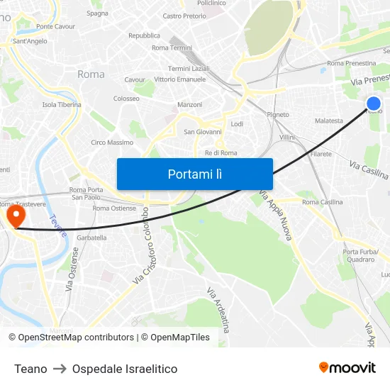 Teano to Ospedale Israelitico map
