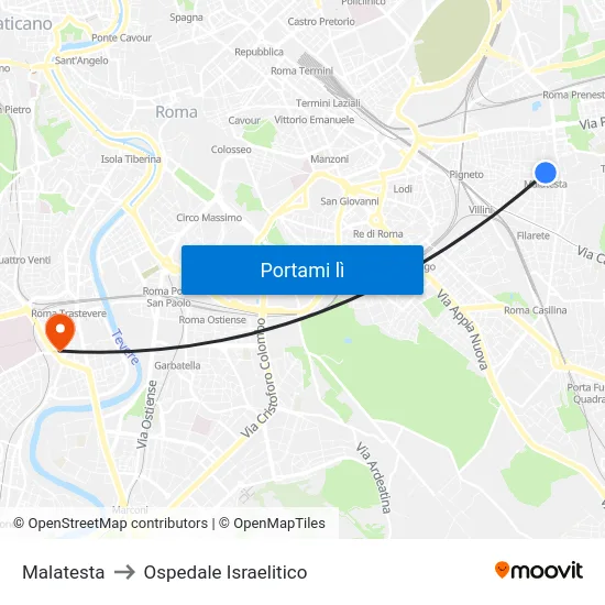 Malatesta to Ospedale Israelitico map