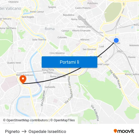Pigneto to Ospedale Israelitico map