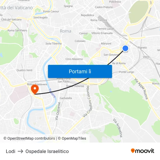 Lodi to Ospedale Israelitico map